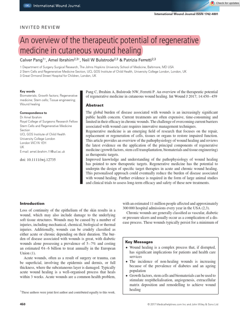 An Overview of The Therapeutic Potential of Regenerative | PDF | Wound ...