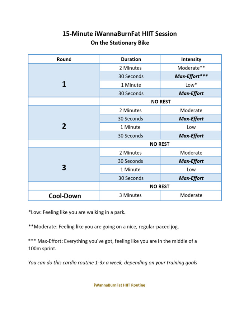 15-Minute HIIT Bike Workout Plan | PDF | High Intensity Interval ...