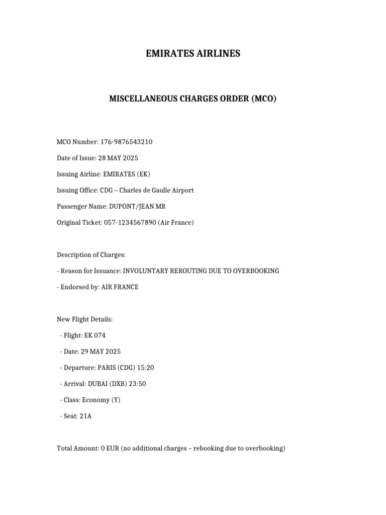 Emirates MCO for Flight EK 074 | PDF