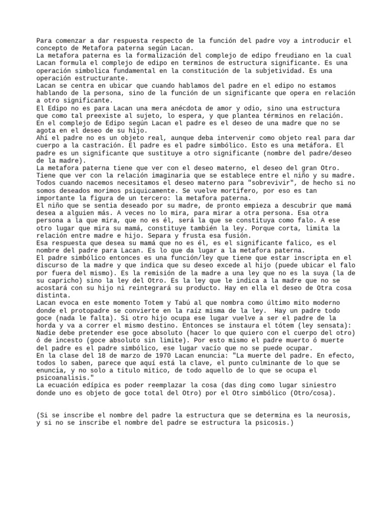 Metáfora Paterna en Lacan y el Edipo | PDF | Jacques Lacan | Complejo ...