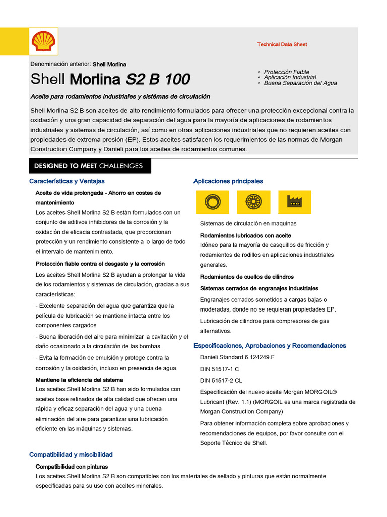 Aceite Shell Morlina S2 B 100 | PDF | Rodamiento (Mecánico) | Engranaje