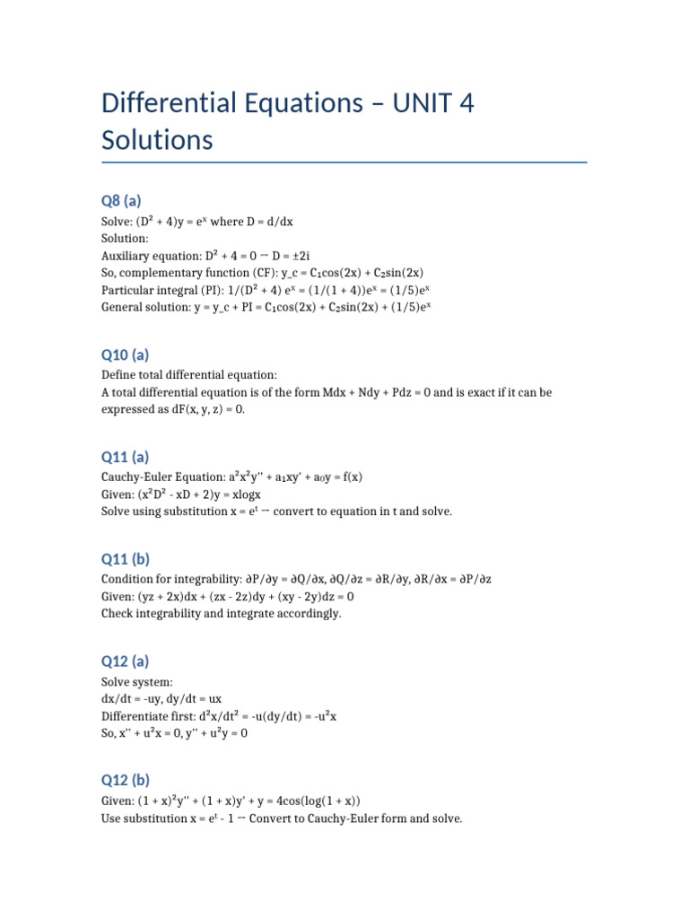 Unit4 Differential Equations Solutions Pdf