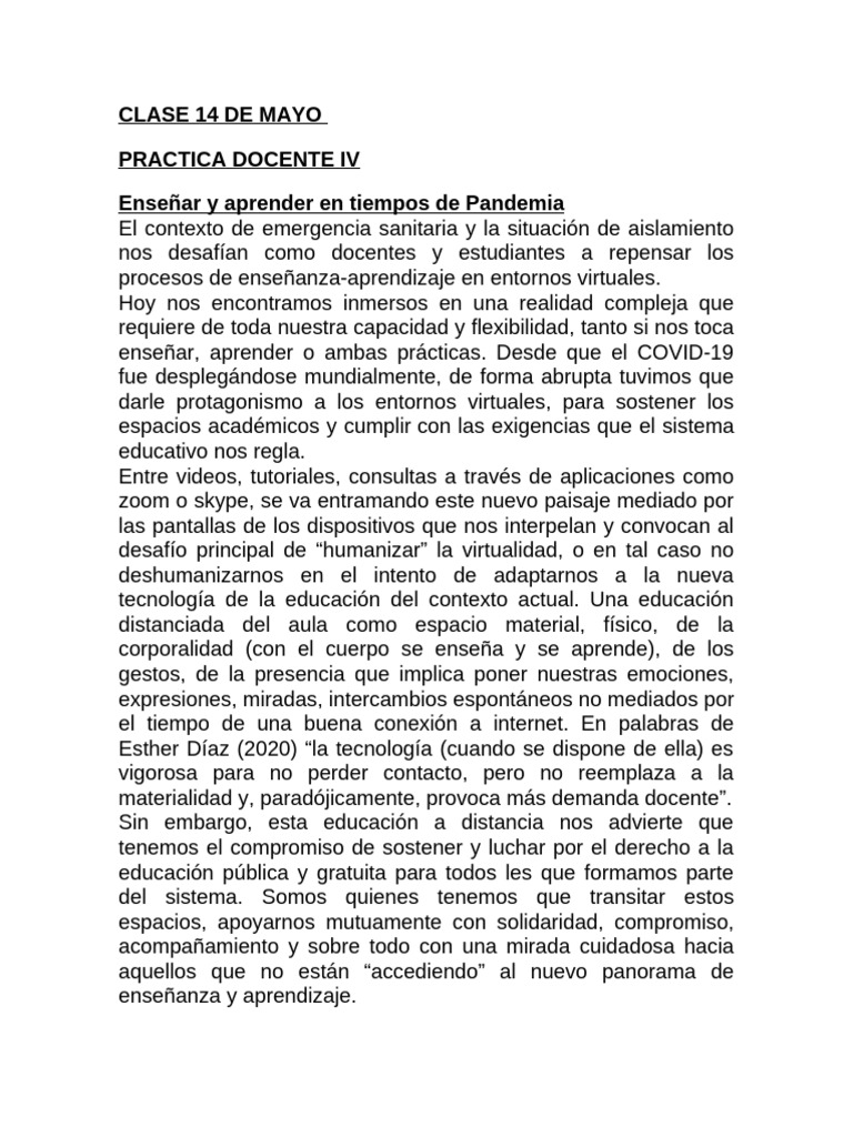 Clase 14 de Mayo Práctica IV | PDF | Enseñando | Aprendizaje
