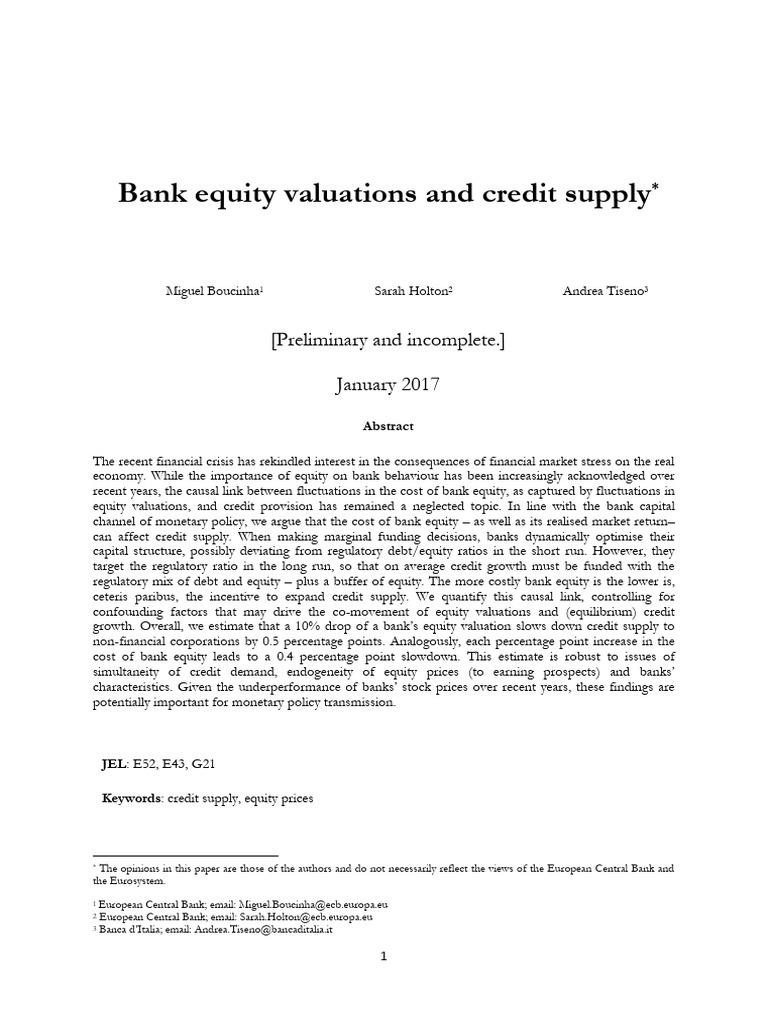 4 Paper Bank Equity Valuations and Credit Supply Boucinha | PDF ...