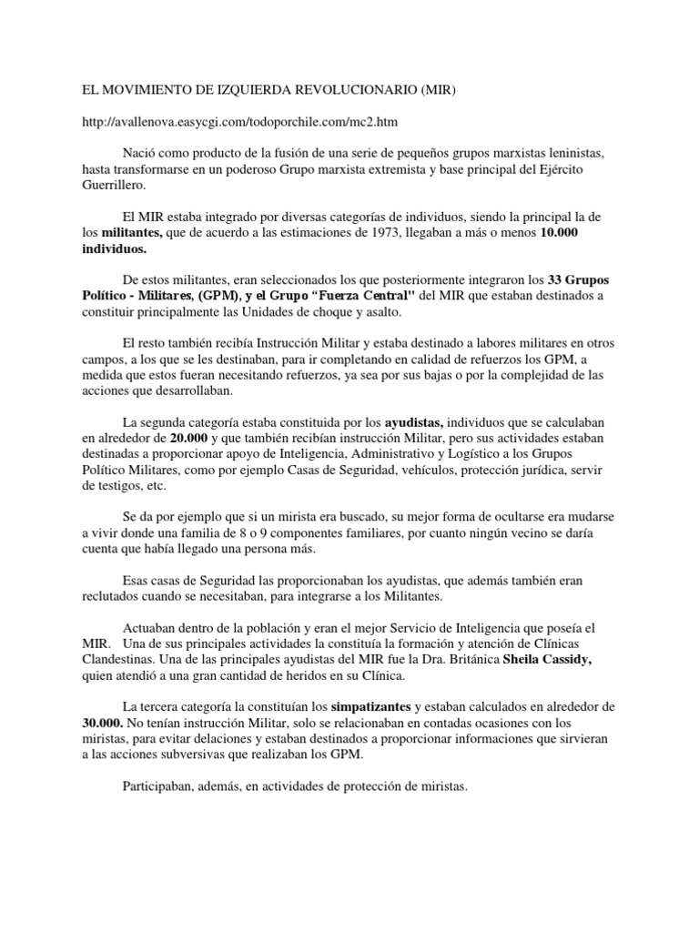 Historia del Movimiento de Izquierda Revolucionario | PDF | Guerra de ...