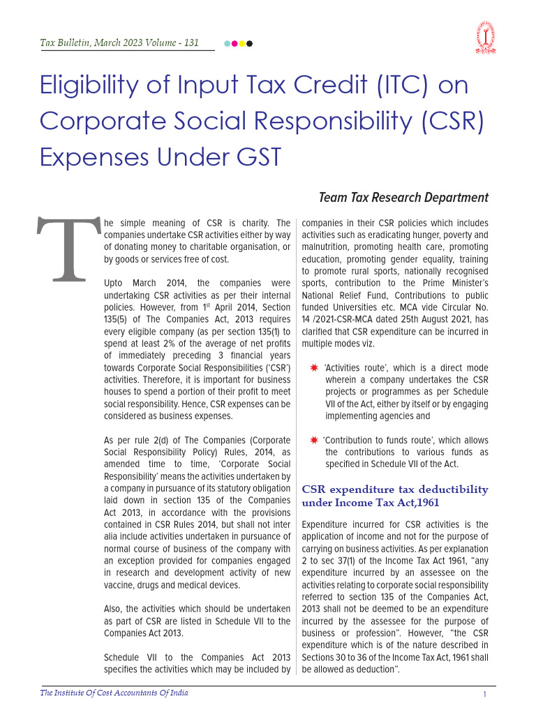 GST Implications on CSR Expenses | PDF | Expense | Corporate Social ...
