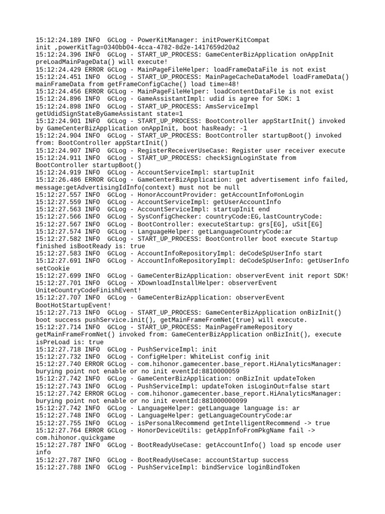 GameCenterBizApplication Startup Logs | PDF | Computing | Computer Science