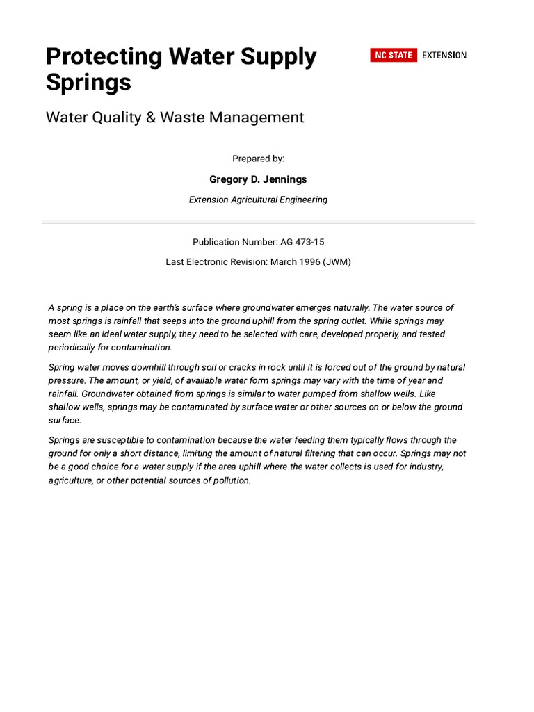Spring Water Development and Protection Guide | PDF | Bleach | Chlorine