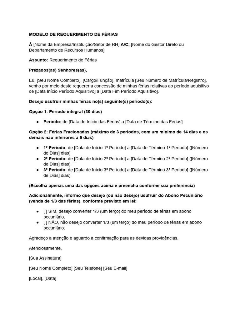Modelo de Requerimento de Férias | PDF
