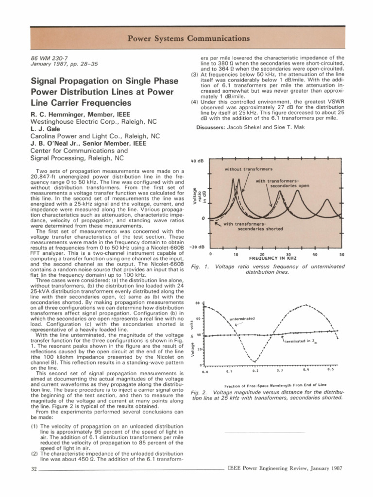 Signal Propagation On Single Phase Power Distribution Lines at Power ...