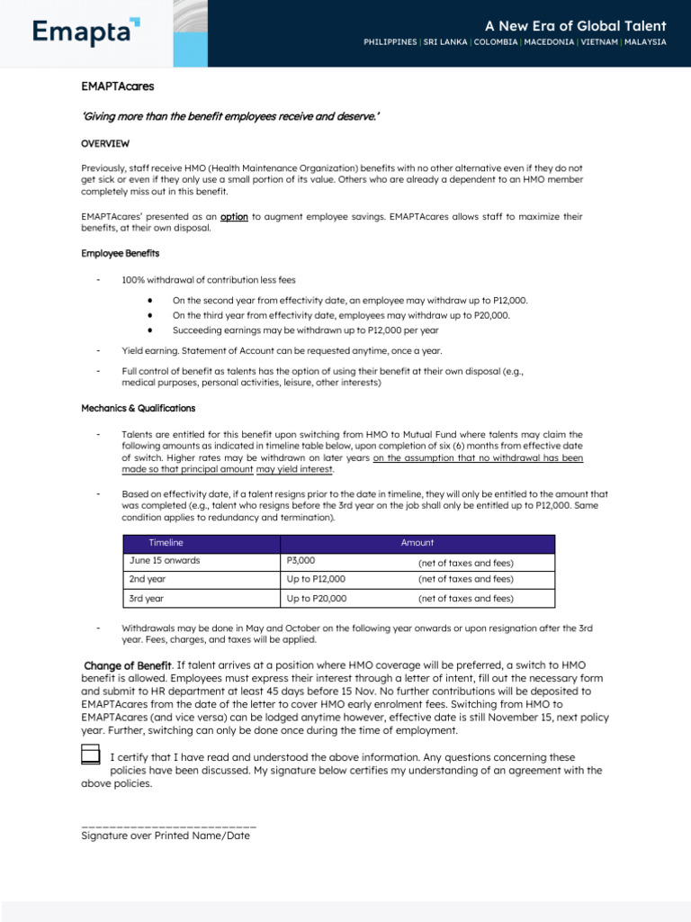 EMAPTAcares Employee Benefit Overview | PDF | Health Maintenance ...
