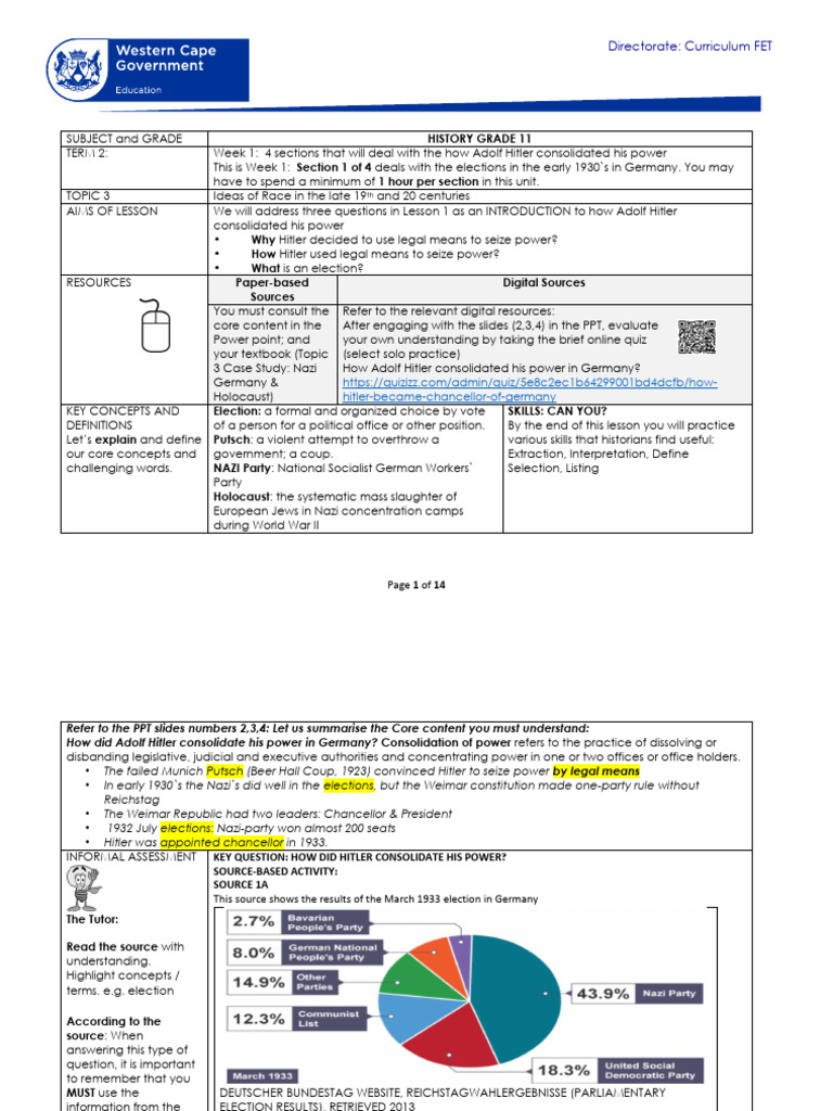 History Grade 11 Term 2 Week 1 - 2020 | PDF | Nazi Germany | Adolf Hitler