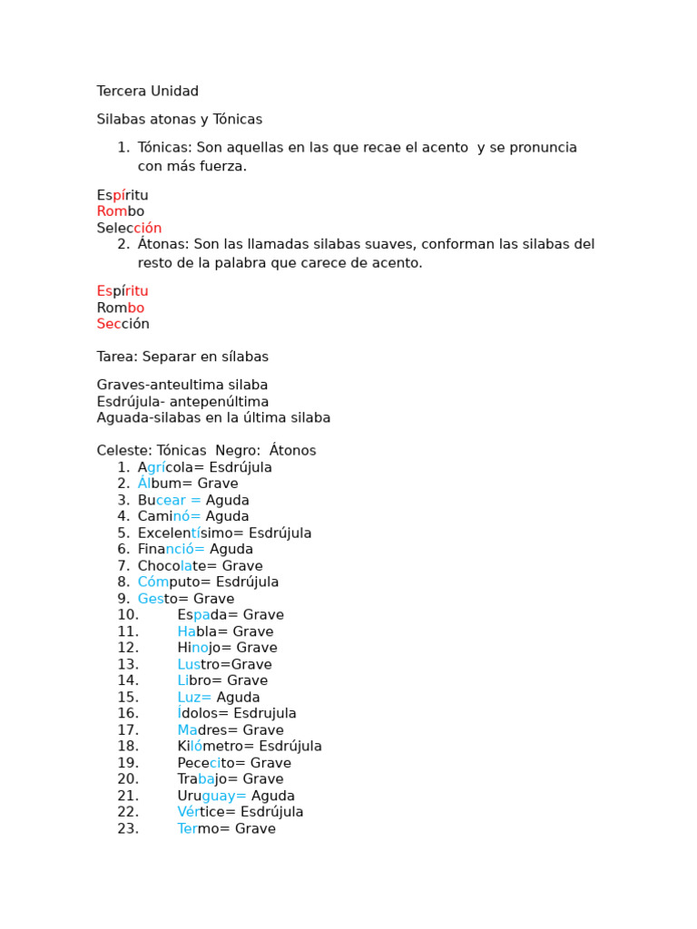 Silabas Atonas y Tonicas | PDF
