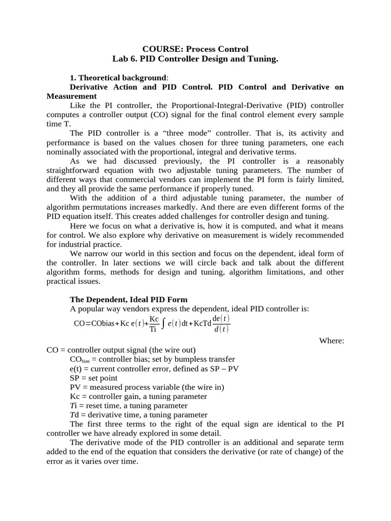 Lab 6. PID Controller Design and Tuning | PDF | Applied Mathematics
