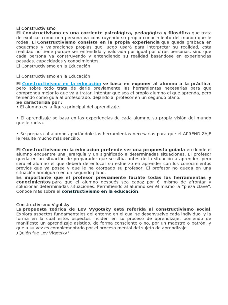 Constructivismo: Teorías de Vygotsky y Piaget | PDF | Constructivismo ...