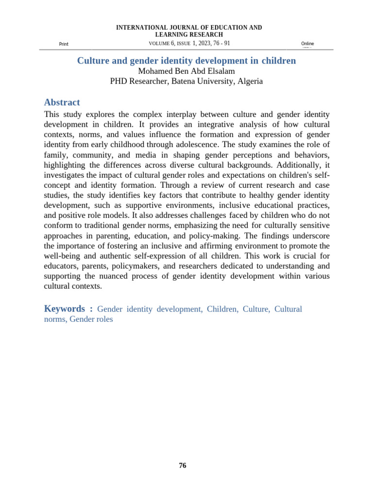 Culture's Impact on Children's Gender Identity | PDF | Gender Studies ...