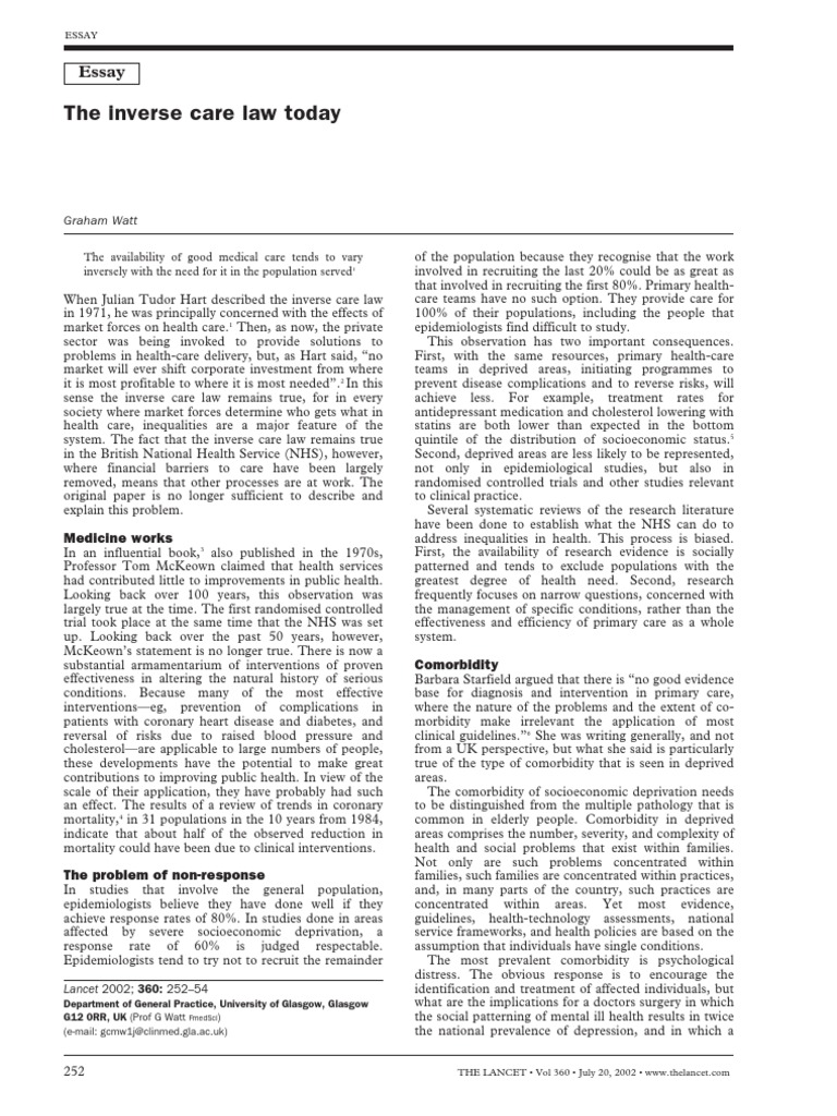 Watt Inverse Care Law Lancet Comorbidity National Health Service