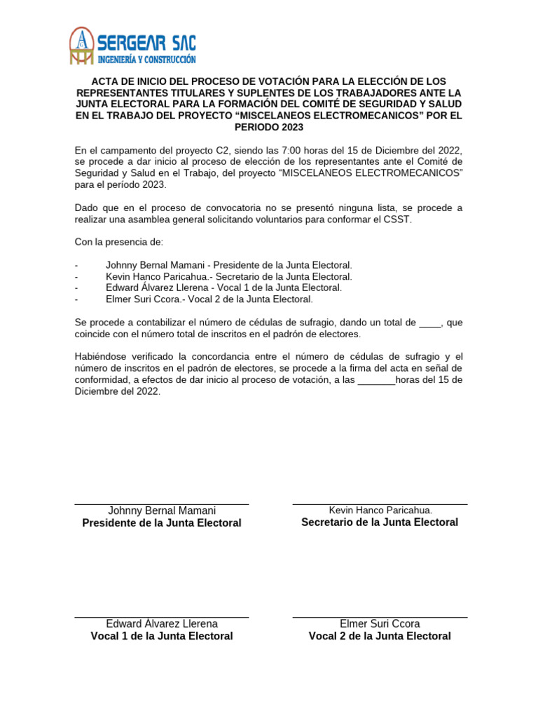 Inicio de Votación Comité Seguridad 2023 | PDF