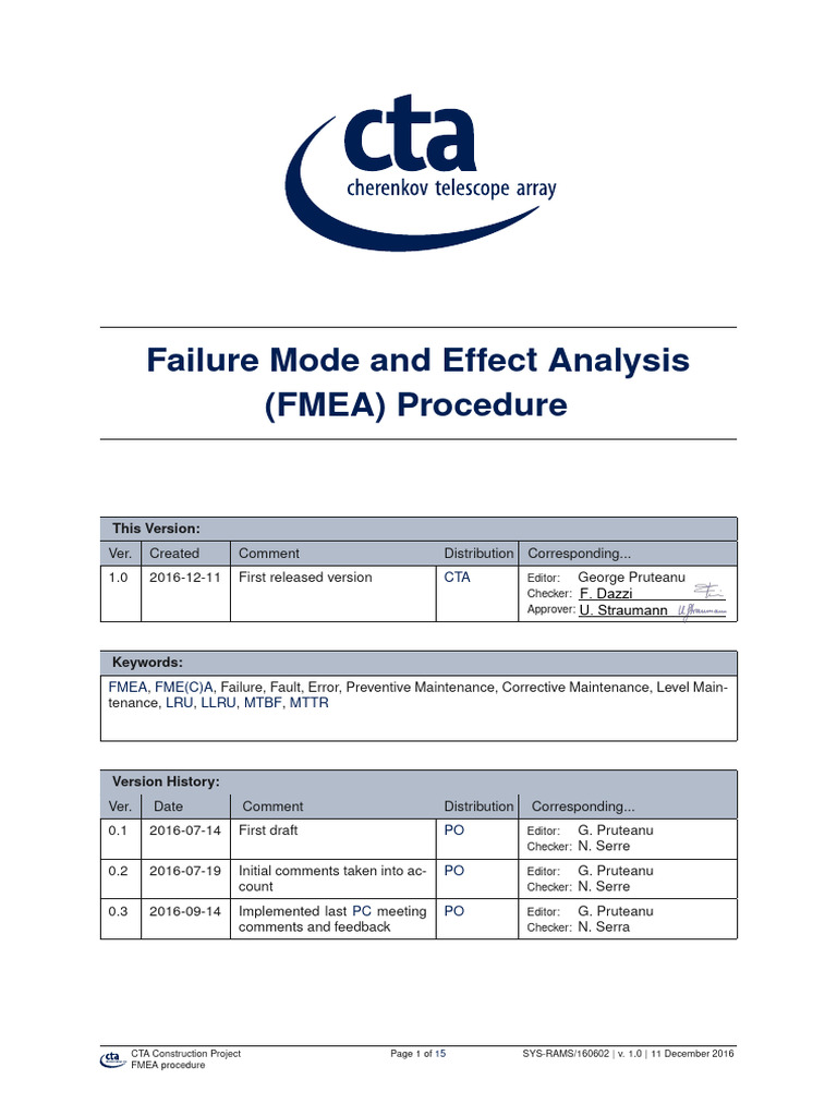 FMEA Procedure for CTA Project | PDF | Reliability Engineering ...
