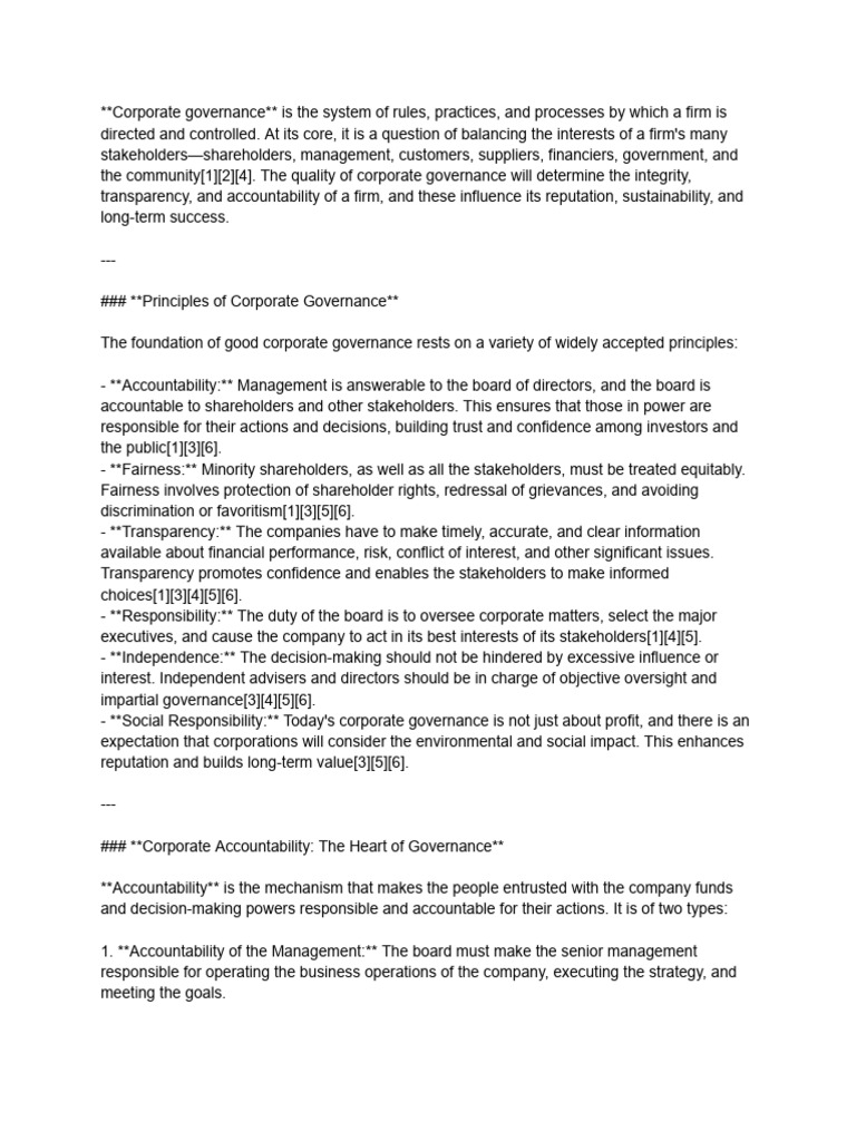 Corporate Governance and Accountability | PDF | Corporate Governance ...