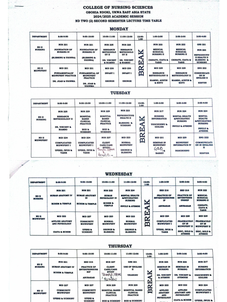 Lecture Time Table For ND 2. | PDF