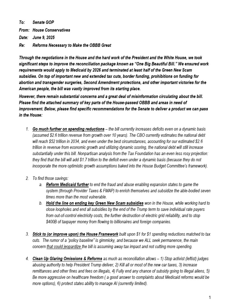 OBBB Reforms: Key Senate Recommendations | PDF | Government Budget ...