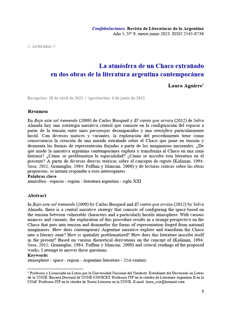 Artículo - La Atmósfera de Un Chaco Extrañado - Confabulaciones - 2023 ...