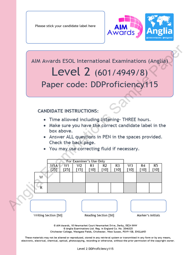 Level 2 ESOL Proficiency Exam Paper | PDF