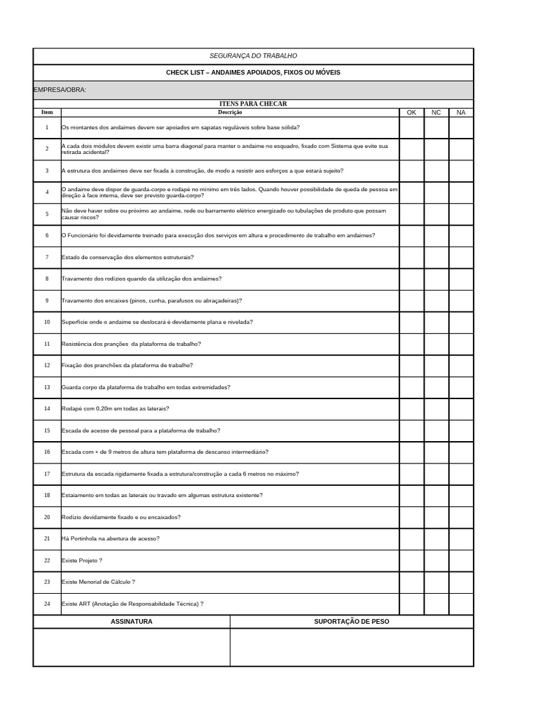 Checklist de Segurança para Andaimes | PDF