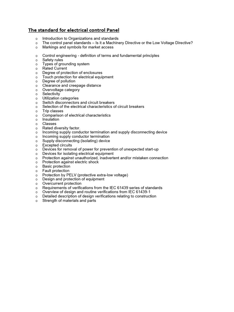 Electrical Control Panel Standards Guide | PDF