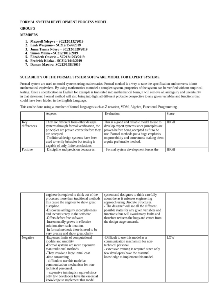 Formal System Development Process Model Group5 Scs 401 | PDF | Formal ...