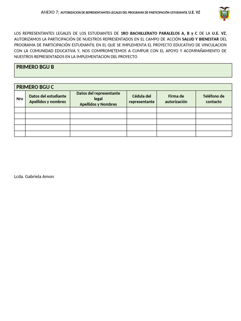 Autorizacion de Los Representantes Legales 2do | PDF
