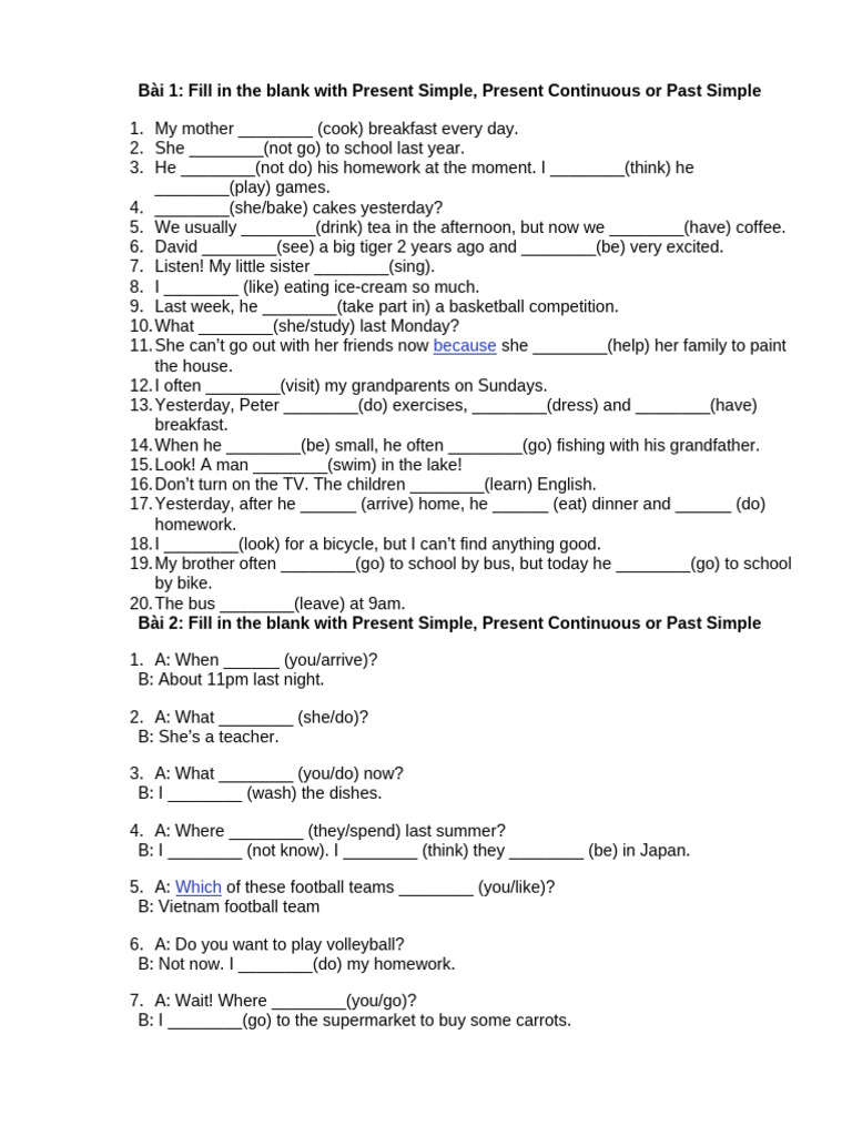 Verb Tense Practice Exercises | PDF