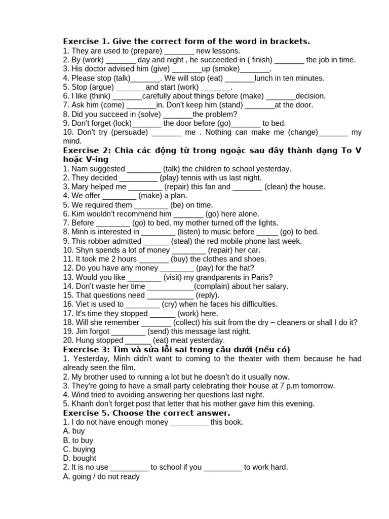 English Verb Forms Practice Exercises | PDF