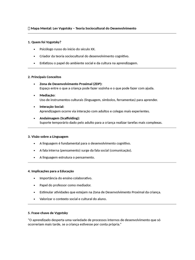 Teoria Sociocultural de Vygotsky | PDF
