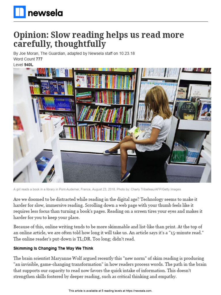 The Value of Slow Reading Today | PDF | Speed Reading | Human Communication