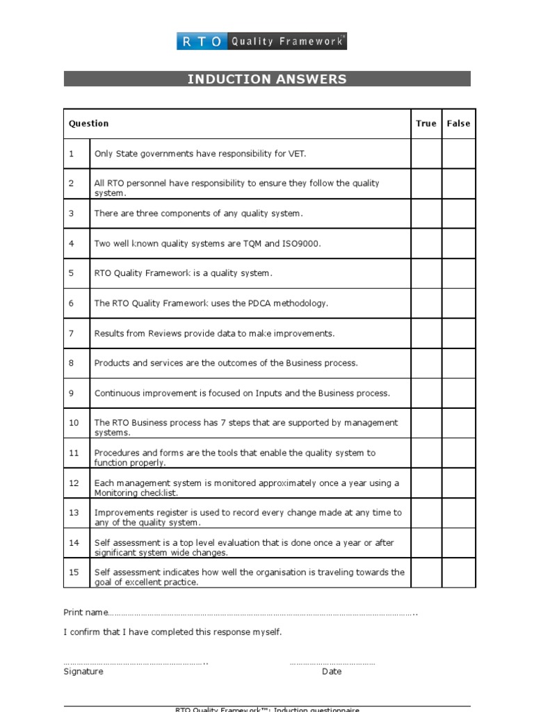 Quality System Induction Questionnaire-V2 | PDF