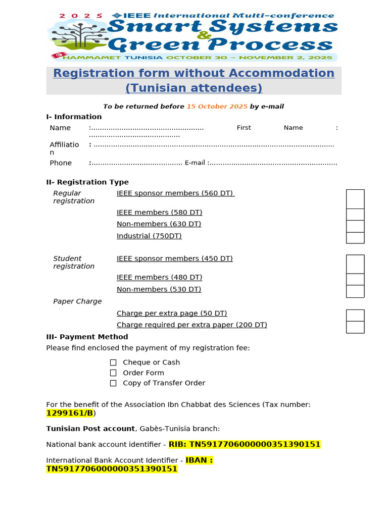 Registration Form IMC SSGP25 Tunisian Attendees Without Accommodation | PDF