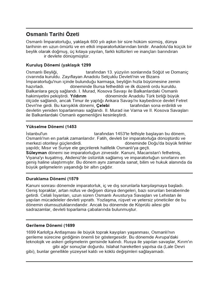 Osmanlı Tarihi Özeti | PDF