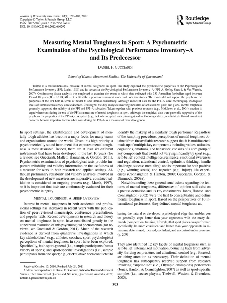 Psychometric Analysis of Mental Toughness | PDF | Psychometrics ...