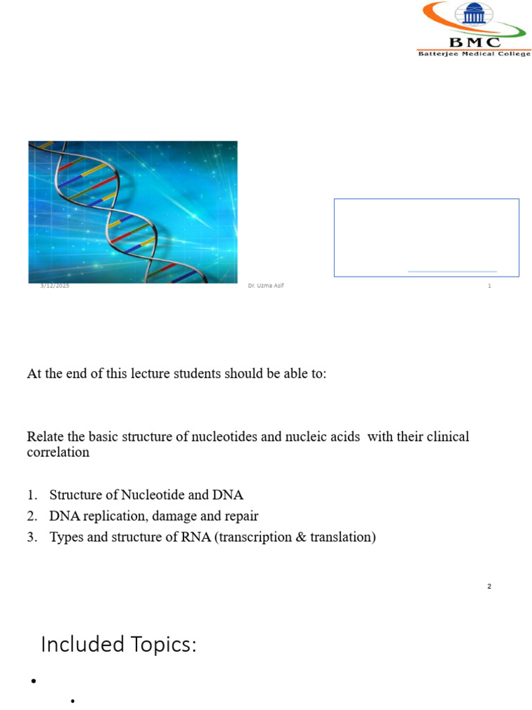 Lecture-10 Nucleic Acid and Nucleotide Metabolism PDF | PDF | Dna | Rna