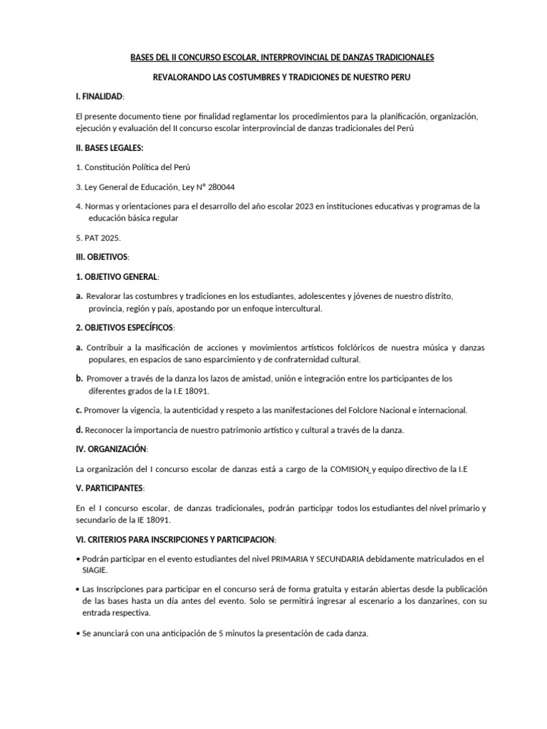 Bases del II Concurso de Danzas Tradicionales | PDF | Bailes | Ritmo