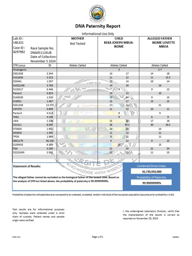 Positive Paternity Test Results Report | PDF | Microsatellite ...