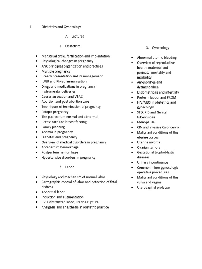 0 Outline-Obstetrics and Gynecology | PDF | Childbirth | Pregnancy