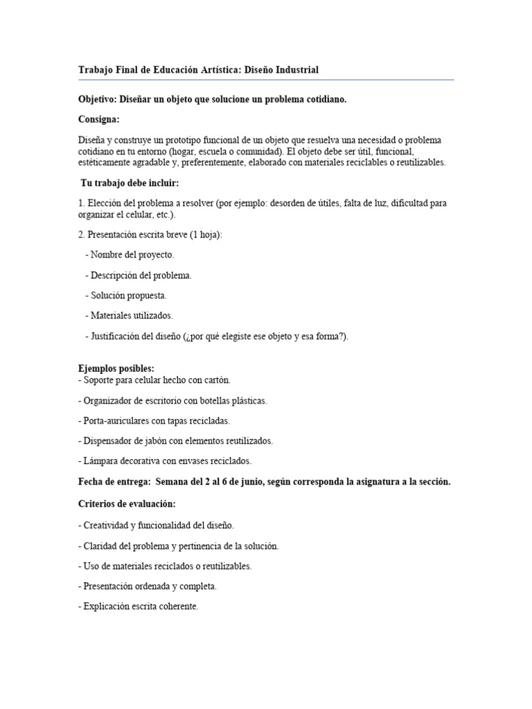 Consigna Trabajo Practico Diseño Industrial | PDF