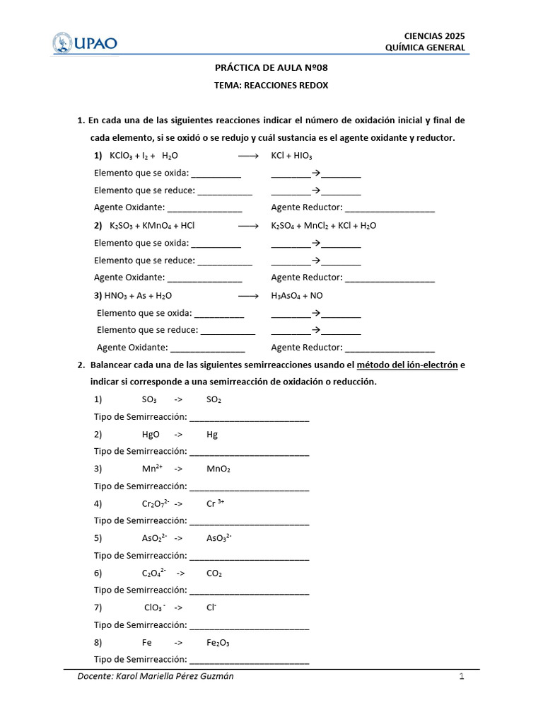P.aula Nº08 CC RX Redox | PDF | Redox | Electroquímica