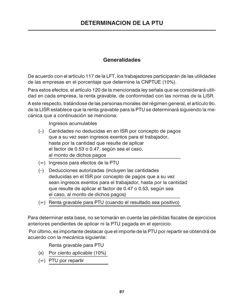 Cálculo De Ptu Según Lft Y Lisr Pdf Economias