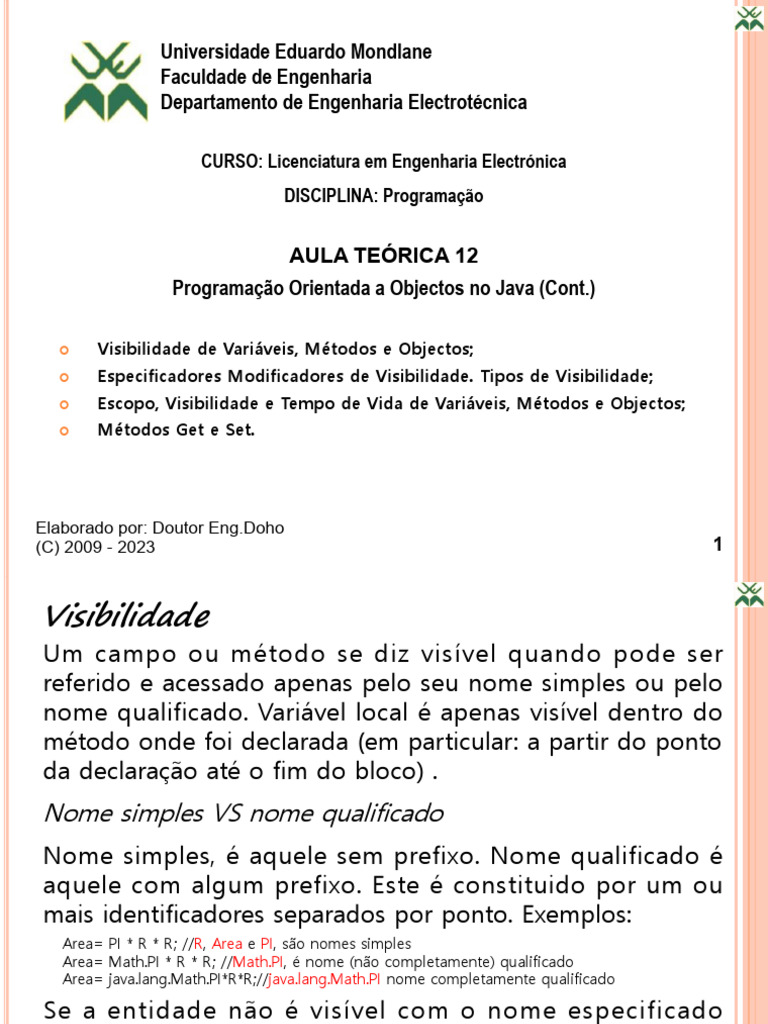 Visibilidade e Escopo em Java POO | PDF | Escopo (Ciência da Computação ...
