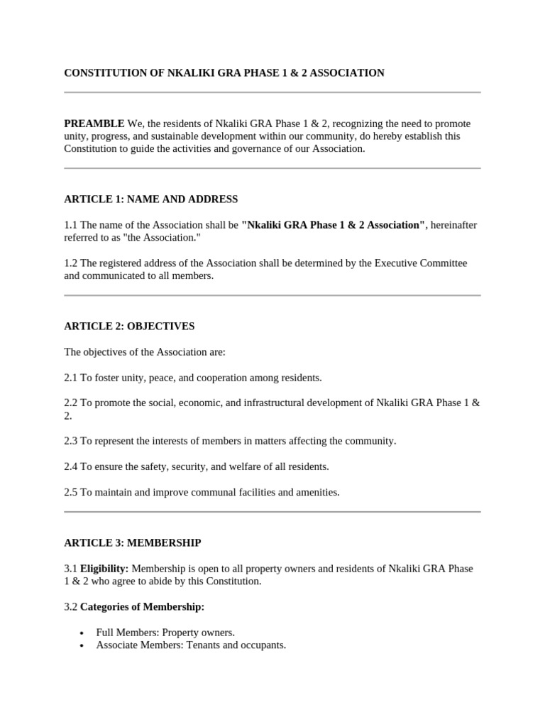 Nkaliki GRA Association Constitution | PDF | Constitutional Amendment ...