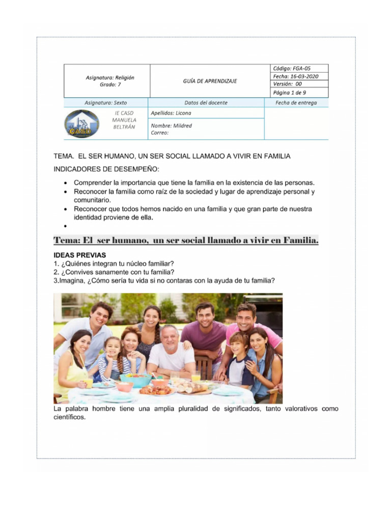 La importancia de vivir en familia | PDF | Amor | Familia